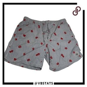 SurfCuz Men's Floral Pattern Swim Trunks Blue Size Medium